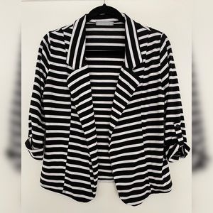 Olivia Moon Black and White Stripe Casual Blazer